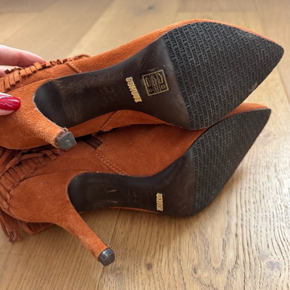 Schutz Kassia Brown Suede Fringe Ankle Boots Heeled Western Boho Boots - Size 40 - Picture 11 of 12